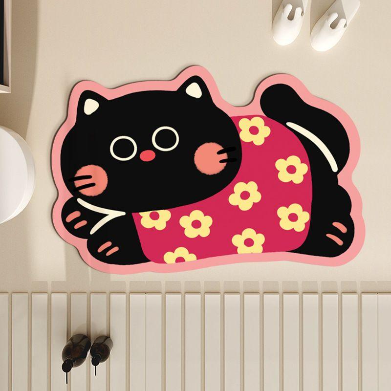 Cartoon Chubby Cat Shaped Doormat Soft Diatom Mud Non-Slip Bathroom Rug Absorbent Entryway Mat for Home Decor