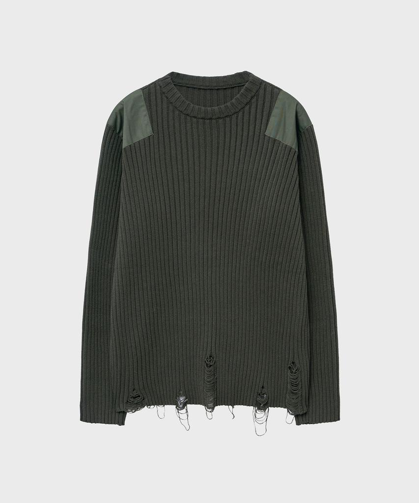 NOIRER Cotton Damaged Combat Knit (Khaki)
