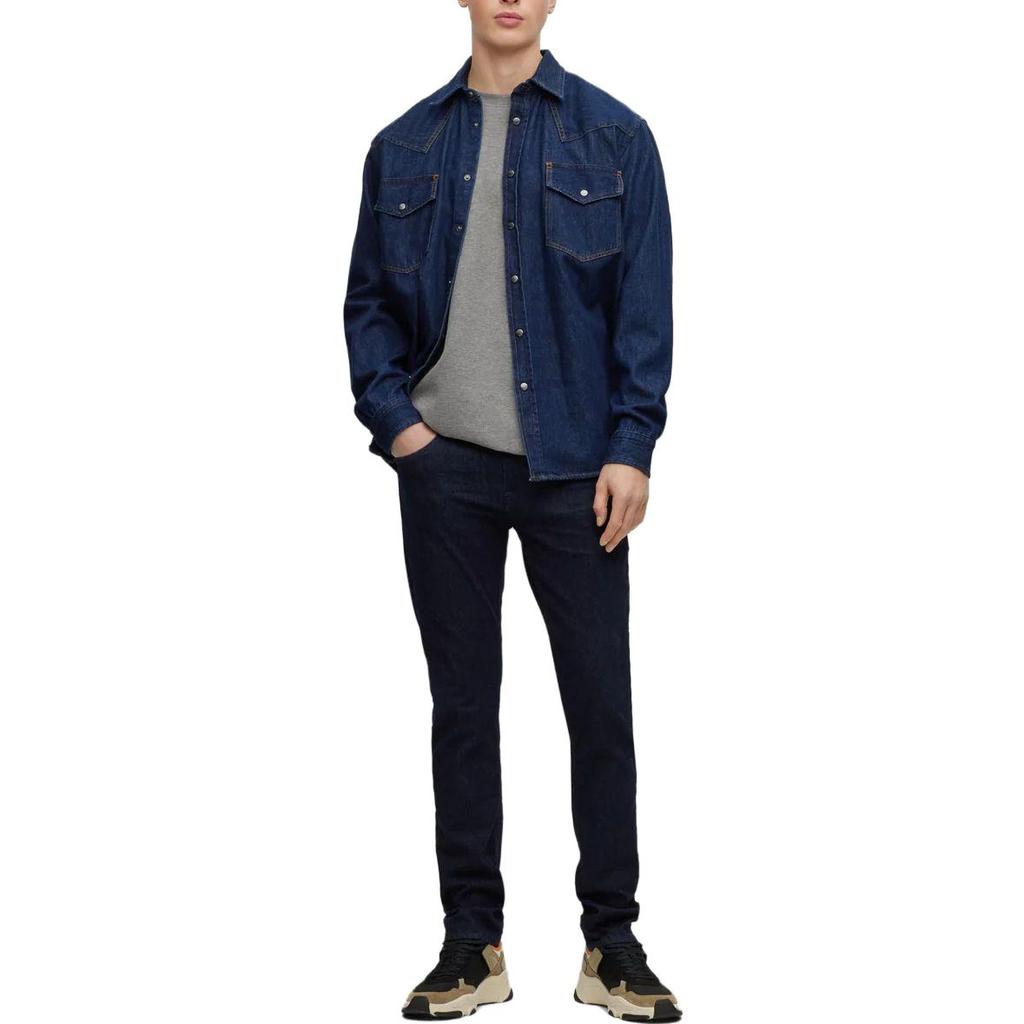 HUGO BOSS Denim Jackets Men's Blue Lapel Moderate Straight Fit 50489489-404