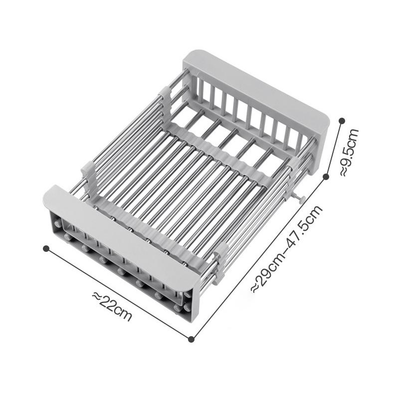 Adjustable 304 Stainless Steel Sink Drain Basket Drain Drying Rack Multifunctional Storage Rack for Kitchen Dish Vegetable Fruit