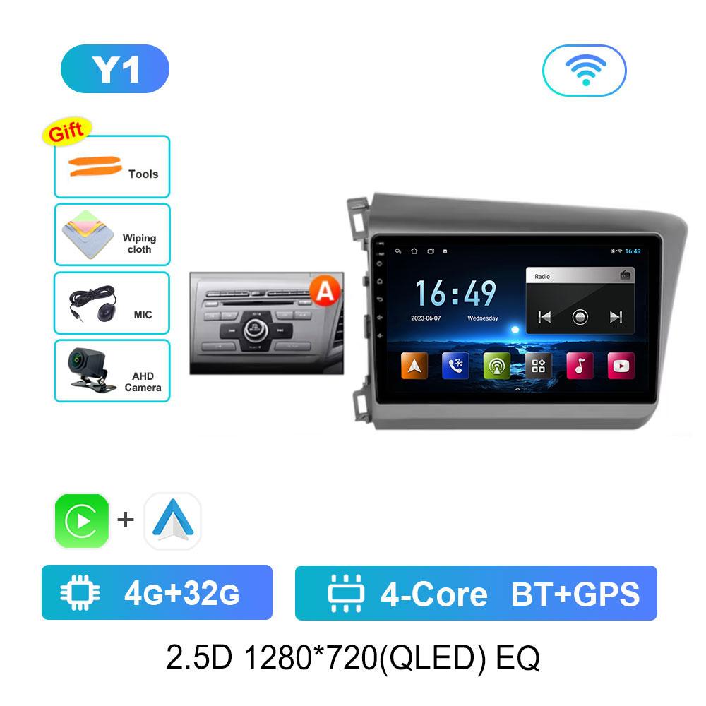 Android 14 Car Radio Multimedia Player for For Honda Civic 9 2012 - 2015 GPS Navi WiFi QLED Screen DSP Stereo 4G Cooling Fan