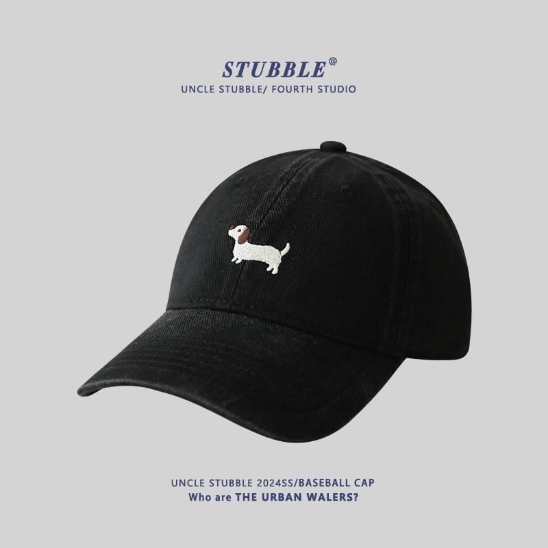 Unisex Original Design Embroidered Sausage Dog Baseball Cap Korean Style Versatile Wide Brim Face Revealing Duckling Tongue Hat