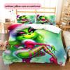 1PC Grinch Pattern Bedding Quilt Set Quilt Cover Pillowcase Home Decoration Birthday Gift (1 * Duvet Cover + 2 * Pillowcase, Without Core)