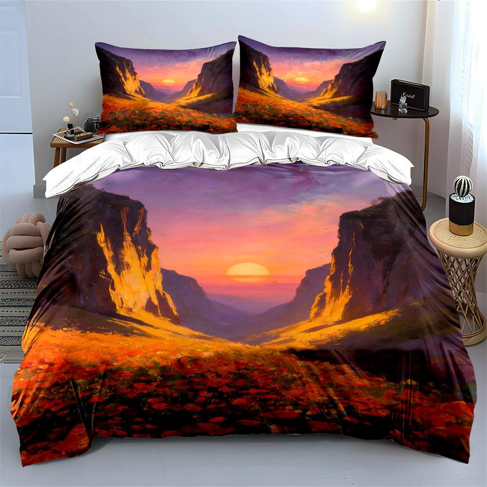 Sunset, cliffs, orange field. Bedding sets Duvet cover sets Duvet covers Pillowcases(1 * Duvet Cover 2 * Pillowcases without duvet insert)