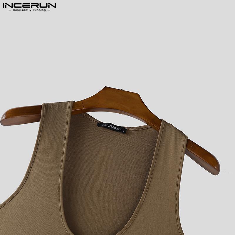 INCERUN Men U Neck Sleeveless Cutout Button Casual Long Tanks Cardigan