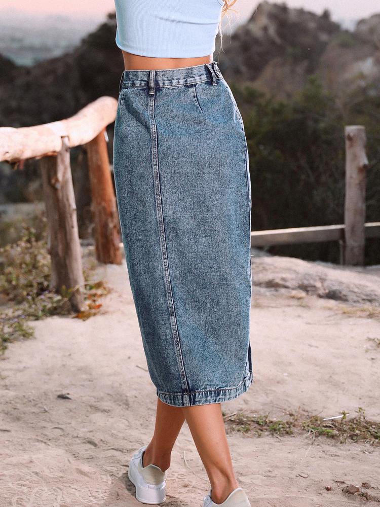 Denim High Women Fashion Waist Skirt Slit Long Jean Skirt