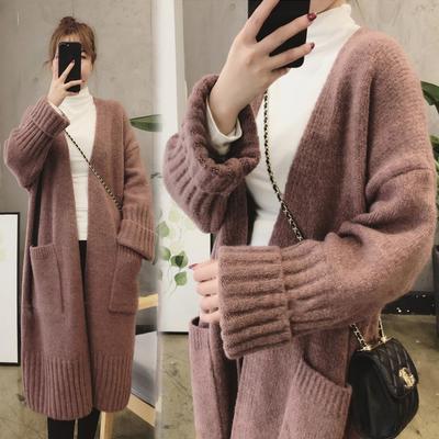 Women's Knitted Oversized Cardigan Sweater Coat - Korean Style Casual Long Sleeve Knitwear for Spring/Autumn