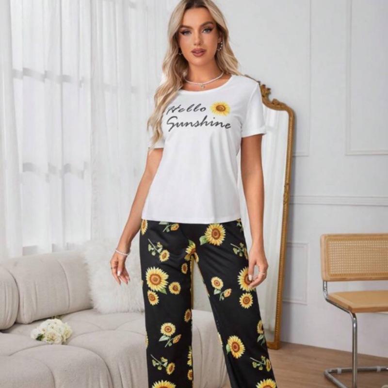 Homewear Pajamas Tk Shrimp Skin Order Sunflower Print Short-sleeved Set