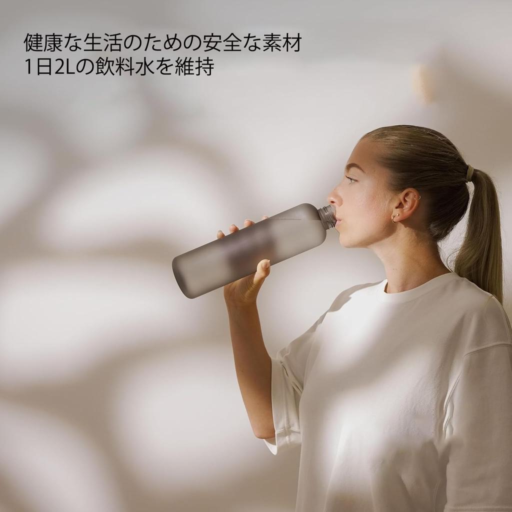 KONARO Water Bottle with Time Made of 1 Liter 1000ml with Carrying Matte Pink Marker, Medical-Grade Resin, Capacity, Tritan, BPA-Free, Rope,