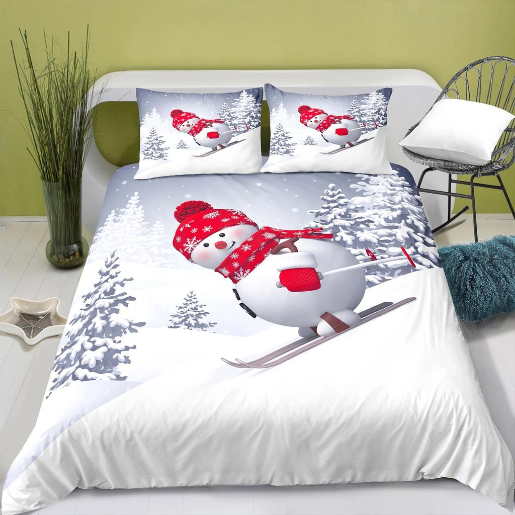 Weihnachts-Schneemann-Bettwäsche, Bettbezug und Kissenbezug, Queen-Size-Bettwäscheset, Bettset, Queen-Size-Bettwäsche, süße Bettwäsche, Juego De Cama