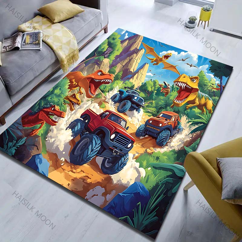 Dinosaur World Car Print Cartoon Carpet for Bedroom Living Room Bedside Sofa Floor Mat Modern Home Decor Area Rug for Gifts