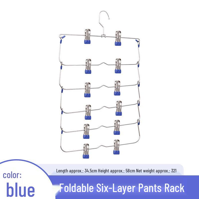 Foldable Multi-Layer Pants Rack with Stainless Steel Skirt Clips for Efficient Storage