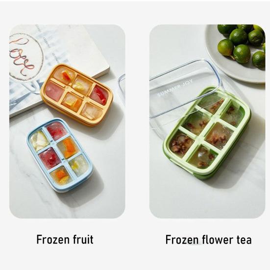 Ice Cube Mold with Sealed Lid 6 Cavity Push-Type Design No Spill Stackable Ice Tray for Pure Odor-Free Easy-Release Reusable