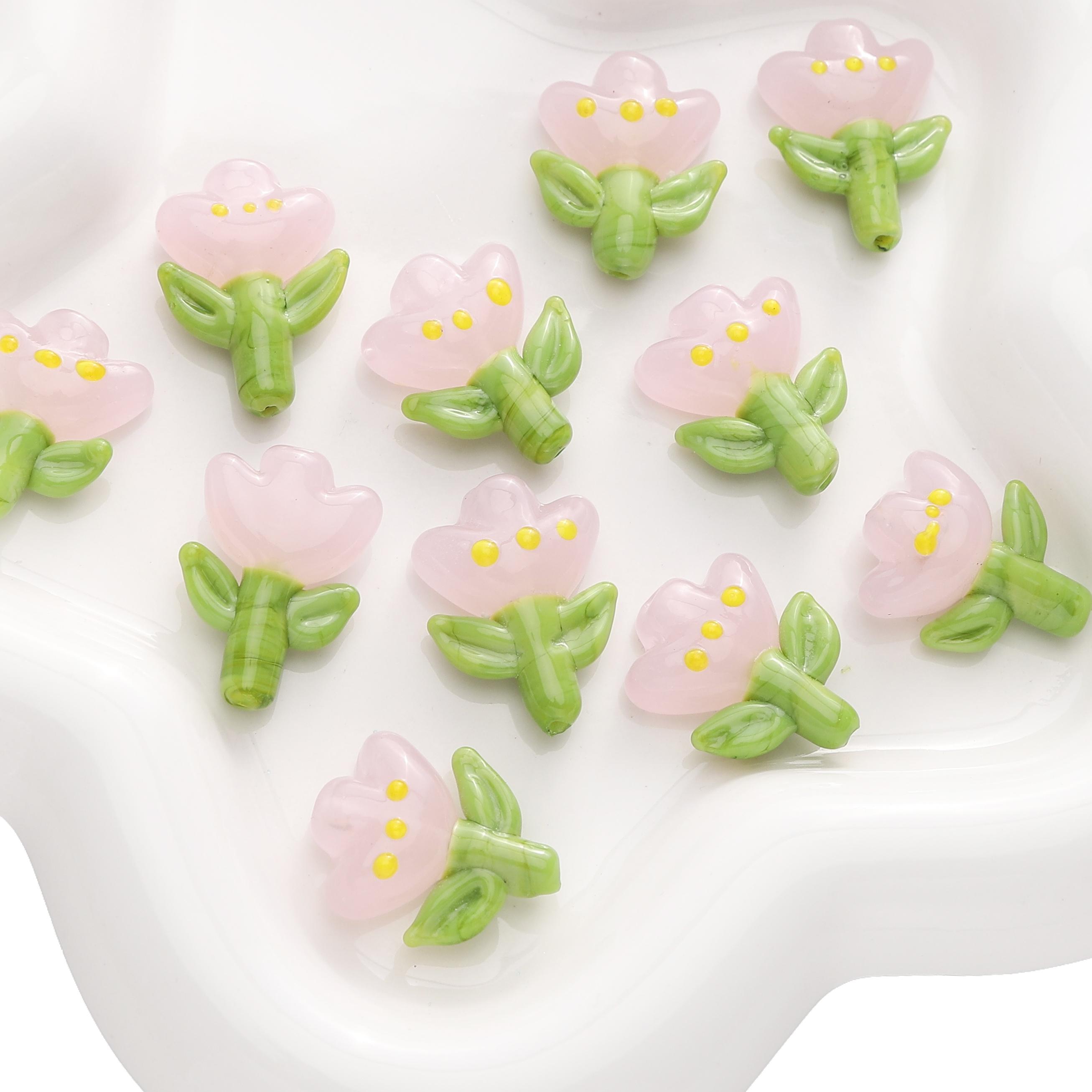 

18x22мм Стеклянные бусины Тюльпаны Разделительные Рассыпные бусины для изготовления браслетов, ожерелий и ювелирных изделий своими руками розовый