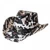 (M, Black) Straw Sun Hat Retro Tie-Dye Cow Spots Print Wide Brim Western Cowgirl Hat