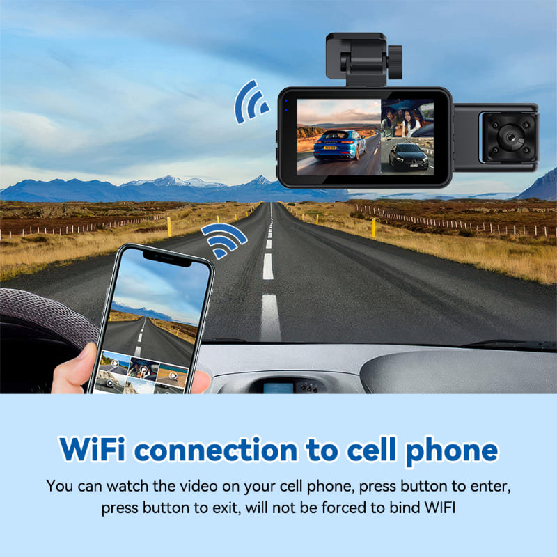 Kamera samochodowa 3-kanałowa Wifi Obiektyw kabinowy Rejestrator samochodowy DVR 1080P Kamera wewnętrzna Rejestrator pojazdu Rejestrator wideo Kamera samochodowa Kamkorder Czarna skrzynka