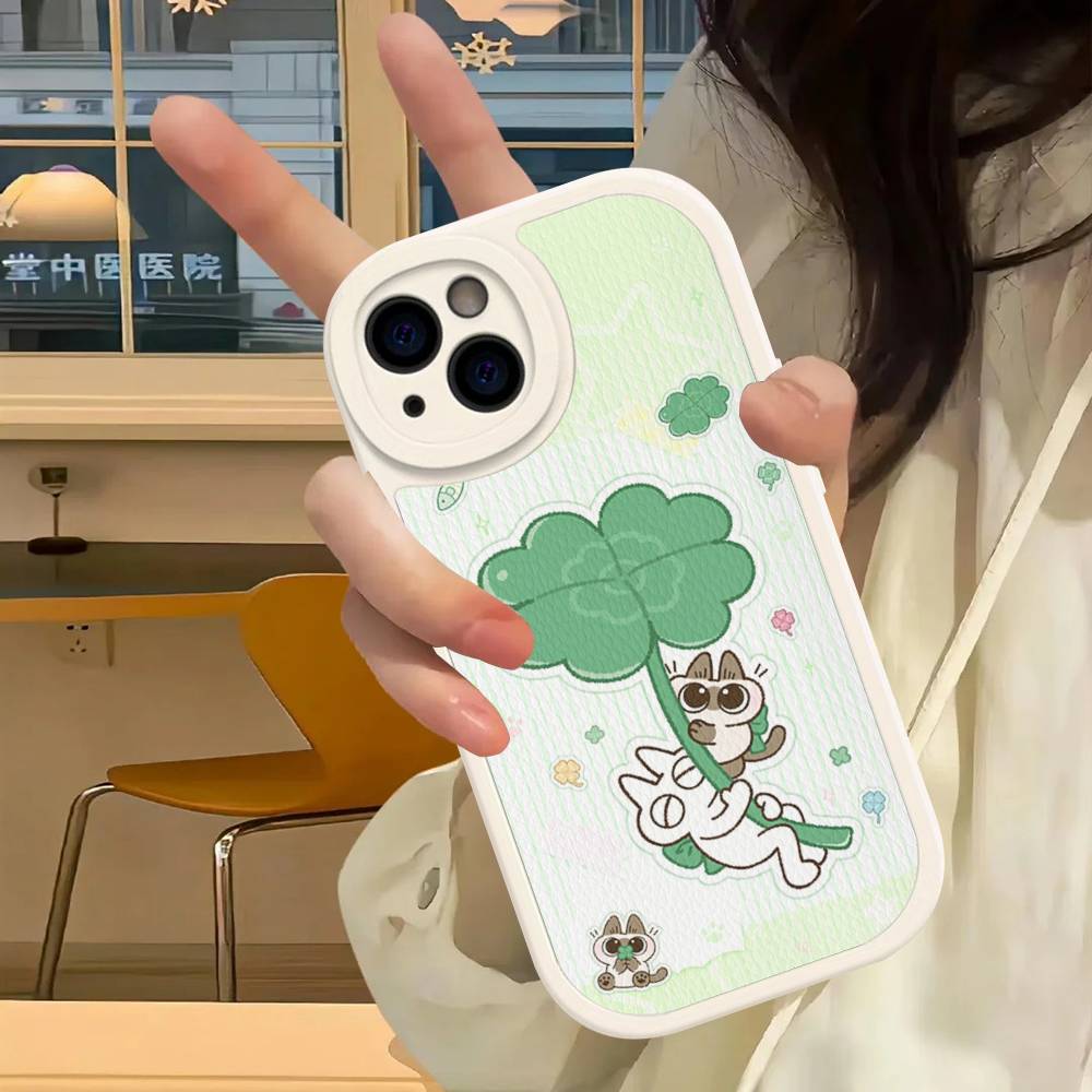 Cartoon Siamesische Katze Paar Handyhülle für iPhone 16 15 14 11 12 13 Pro Max Plus Rückseite Lederhülle
