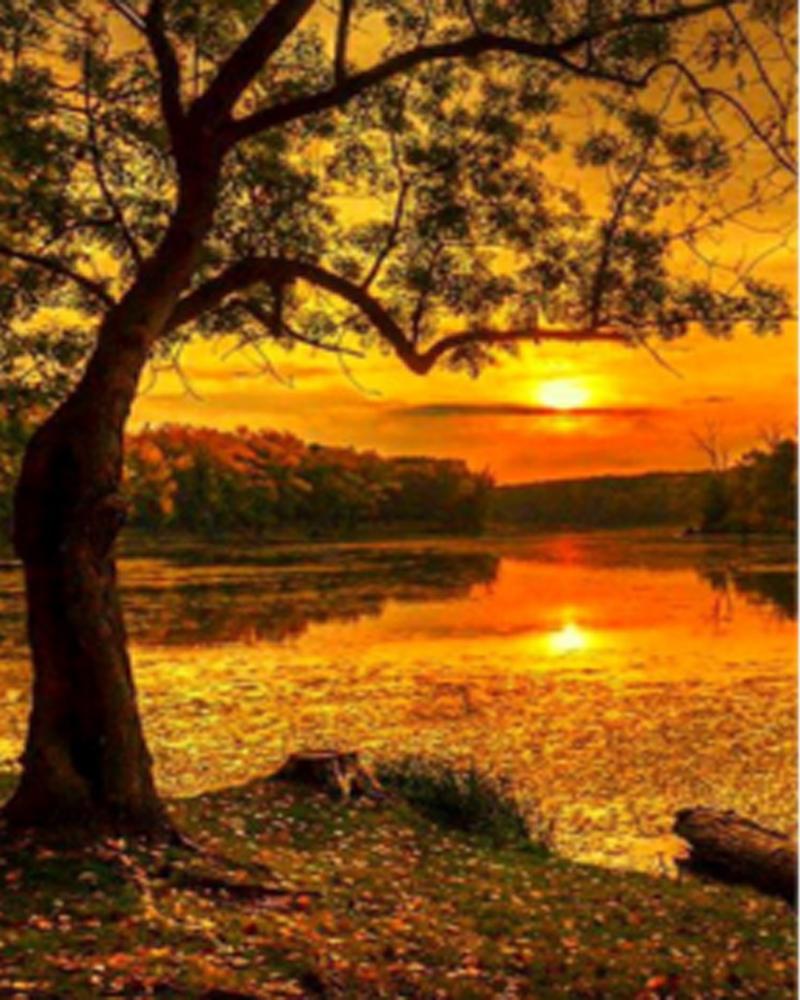 5D Diamond Painting Diy Landscape Sunset Reflection Handmade Diamond Embroidered Mosaic Pattern Home Decor Gift