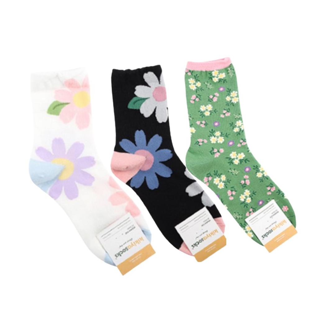 Women's Large Floral Mid-Calf Socks 3-Pair Set