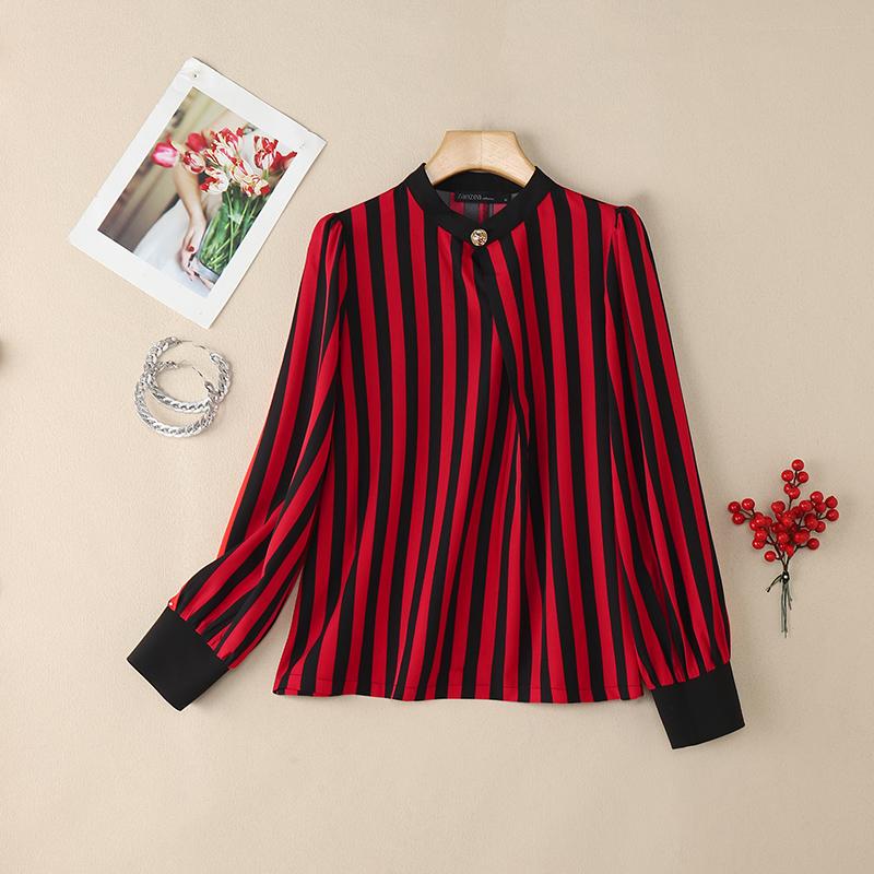 

ZANZEA Жіноча повсякденна блузка з довгим рукавом і круглим вирізом у смужку 5XL червоний