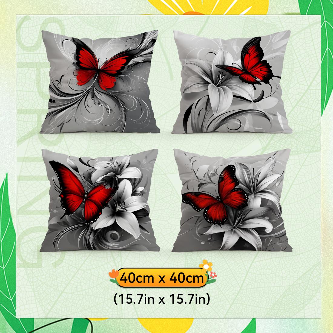 Rote Schmetterling und Lilie Kissenbezüge Kissenhülle Fantasy-inspiriert Wohnkultur Sofakissenbezug Wohnzimmer Bett Auto Dekor Peach skin 18*18(CM)-1Pcs