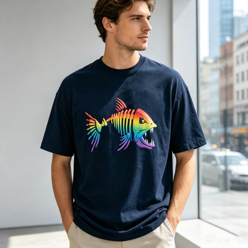 Funny Bone Fish Skeleton Graphic T Shirt Unisex Cotton Short Sleeve Tee Vintage FisherUnisex Streetwear Casual Summer Gift