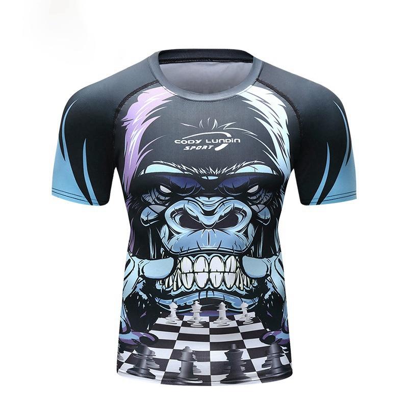 Men's 3D Digital Animal 3D Printed Quick Drying Short Sleeve T-shirt Sports Tight Fit Casual Shirt Large Size for Autumn