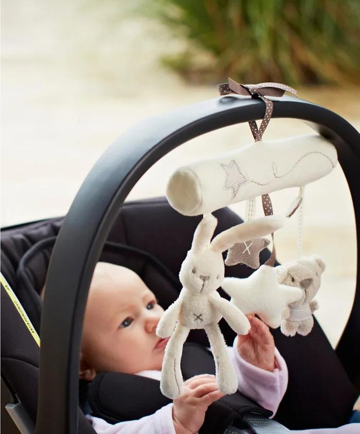 2025 New Hanging Bed Rabbit Baby Hand Bell Safety Seat Plush Toy Multifunctional Plush Toy Stroller Mobile Gifts