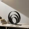 Tabletop Ornament with Concentric Rings Minimalist Metal Circle Sculpture On Base Black Geometric