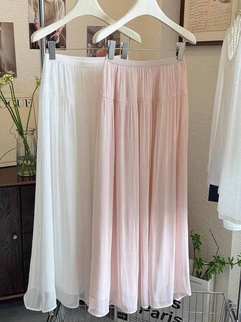 Chic Silk Luster Yarn Spliced Long Skirt