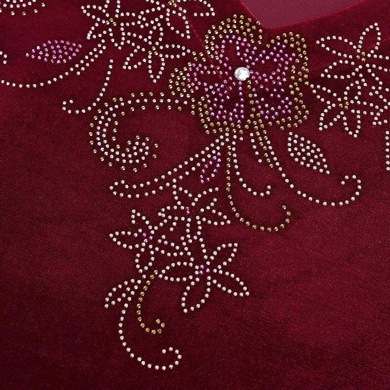 Spring Autumn Women's Plus Size Velvet Blouse Loose Embroidered Long Sleeve Pullover Blouse