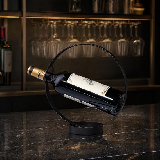 Yousheng Single Wine Bottle Holder for Countertop, Modern Metal Wine Rack Stand with Round Base, Elegant Gift for Home Bar Kitchen
