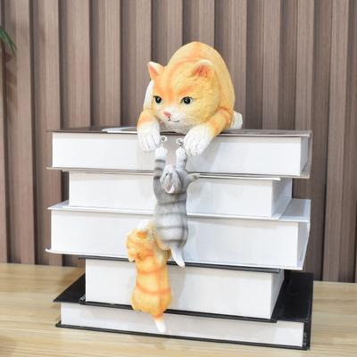 Koty Rzeźba z żywicy Kotka i kocięta Figurka Dekoracja krawędzi biurka Statua kota do wystroju domu, sypialni, pokoju dziecięcego