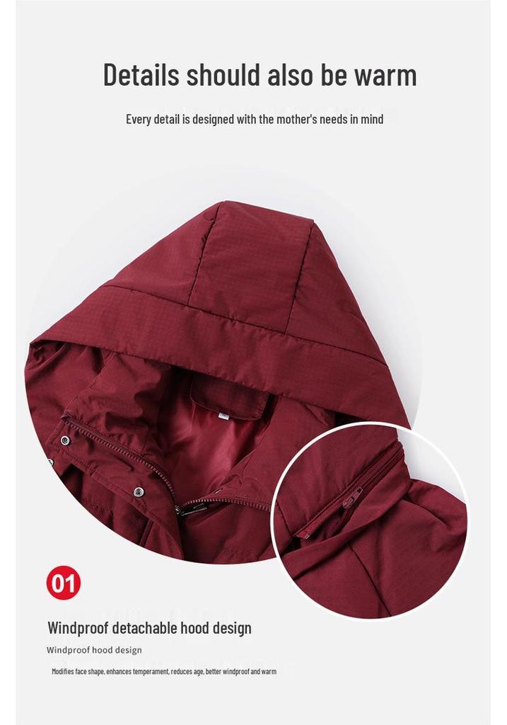 Women's Mid-Length Hooded Winter Jacket - Thick, Warm, and Casual for Middle-Aged Mothers