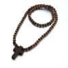 Classic Natural Wood Beads Crucifix Pendant Necklace for Men Women Religious Rosary Jewelry Handmade Prayer Accessories