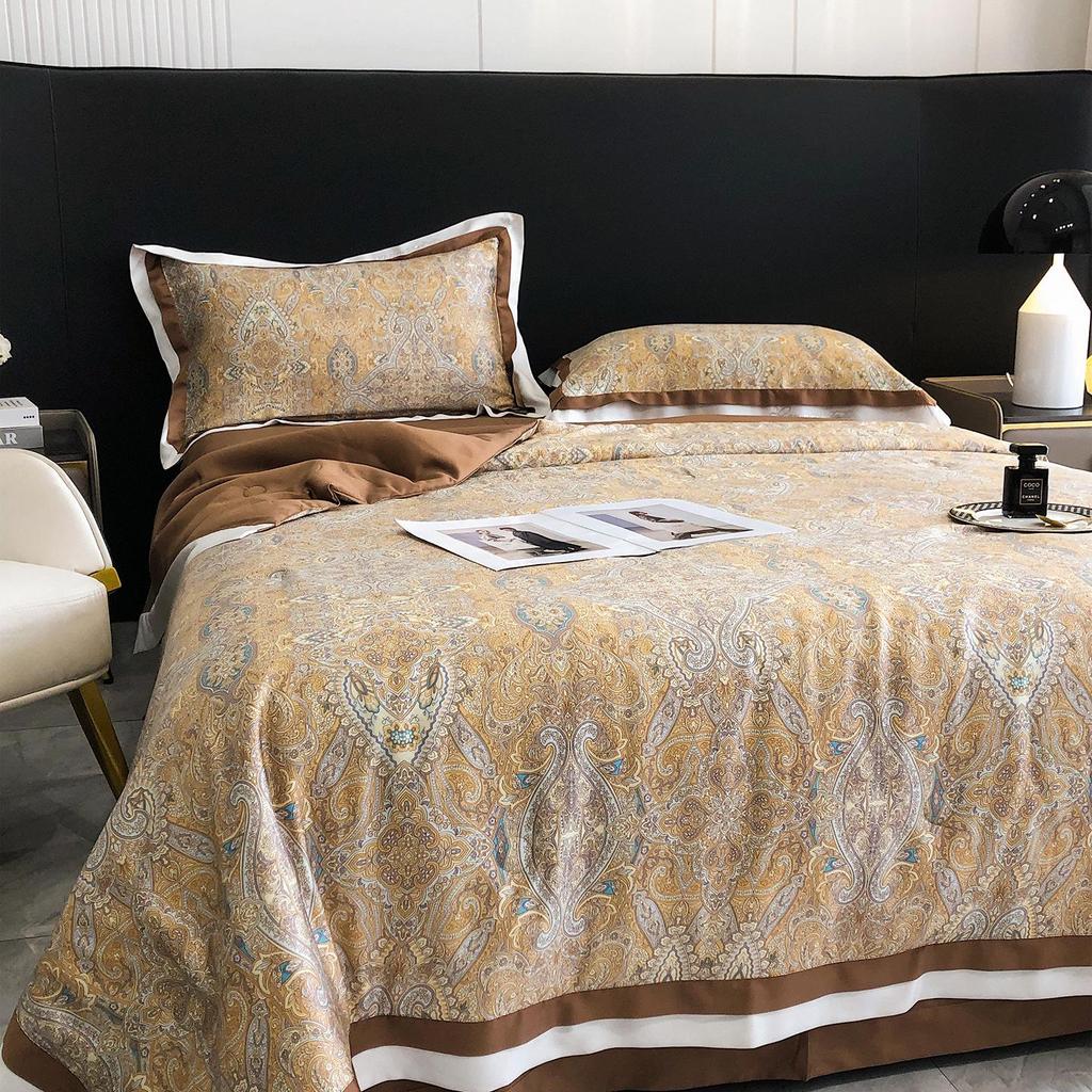 Luxurious European Tencel Brocade Summer Quilt Set: Cooling Ice Silk, Washable, Thin, Four Pieces for Air Conditioning.