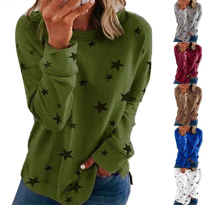 Tunic Casual Women Crew Neck Long Sleeve T Shirt Loose Star Print Tee Blouse Top
