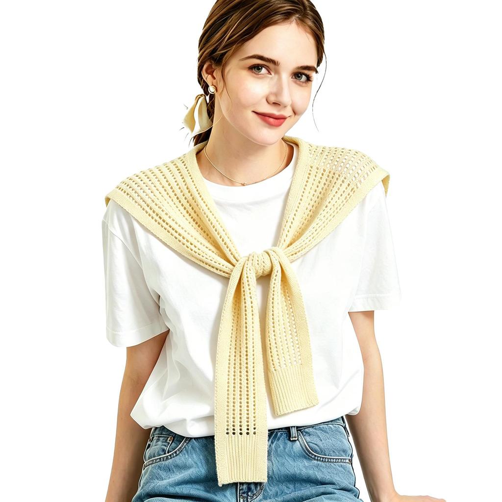 Knitted Hollow Out Shawl, Lightweight Breathable Neck Scarf Wrap for Women