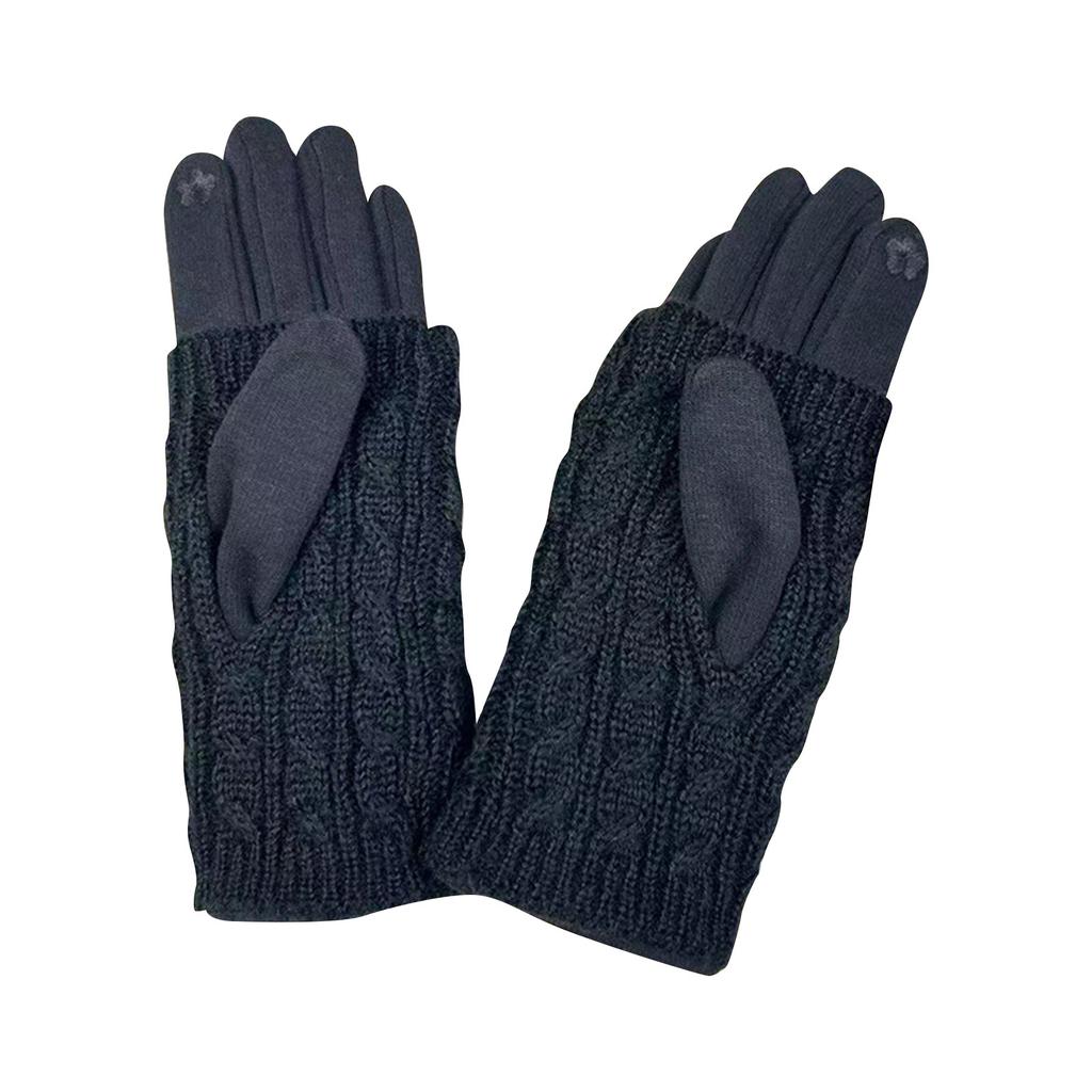 Winter Warm Gloves Outdoor Knitted Cycling Gloves Women's Non Inverted Velvet Gloves Full Finger Gloves