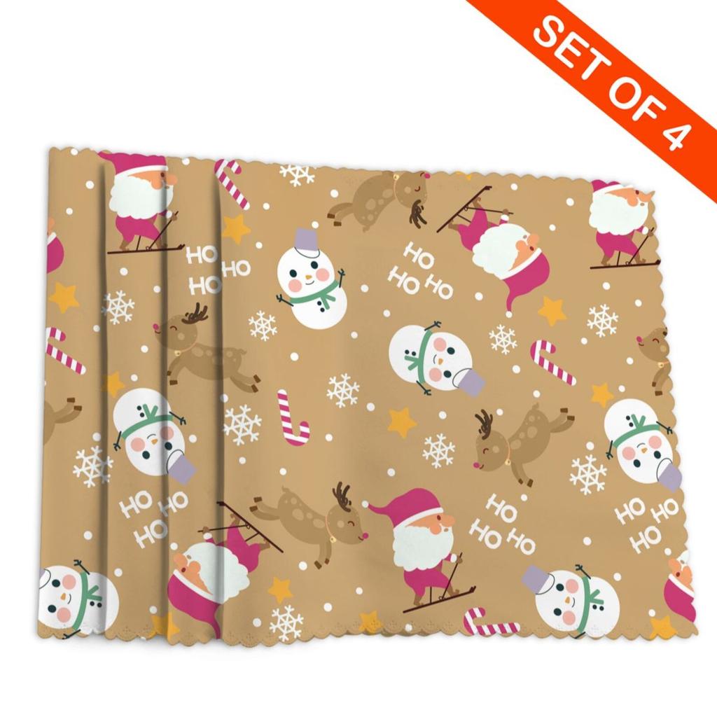 Christmas Placemats Table Mats Snowflake Santa Claus Coaster Pad Cup Dining Kitchen Placemat Non-Slip Home Decorations