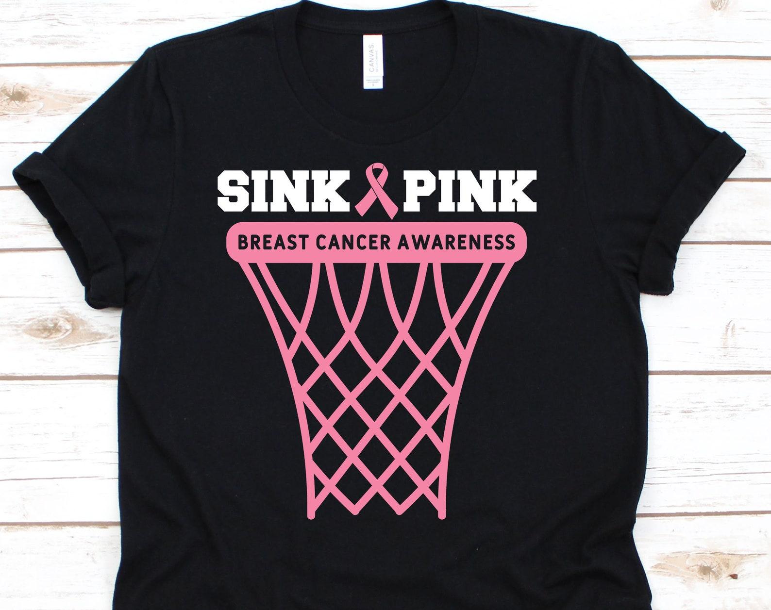 Sink And Pink Shirt, Cancer Awareness For Breast Cancer Warrior Fighter, Pink Ribbon Tshirt For Breast Cancer Supporter Basketball Player 2XL