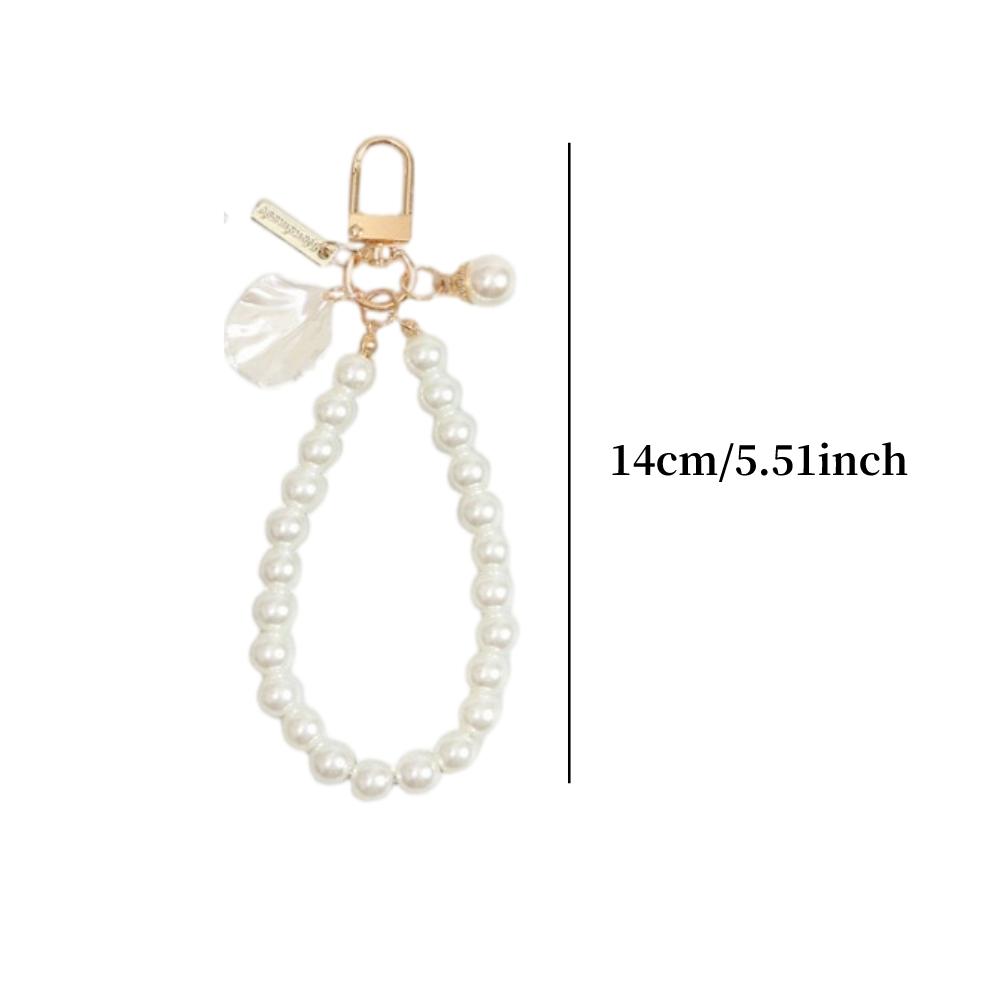 1pc Decorative Simple Imitation Pearl Mobile Phone Wristband with Cute Shell Heart-shaped Bracelet, Key Chain
