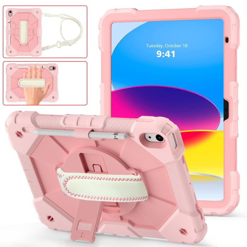 Silicone Protective Case With Wrist Strap IPad 10th Gen 10.9 Inch Rotating Stand Shockproof Anti-Slip Cover