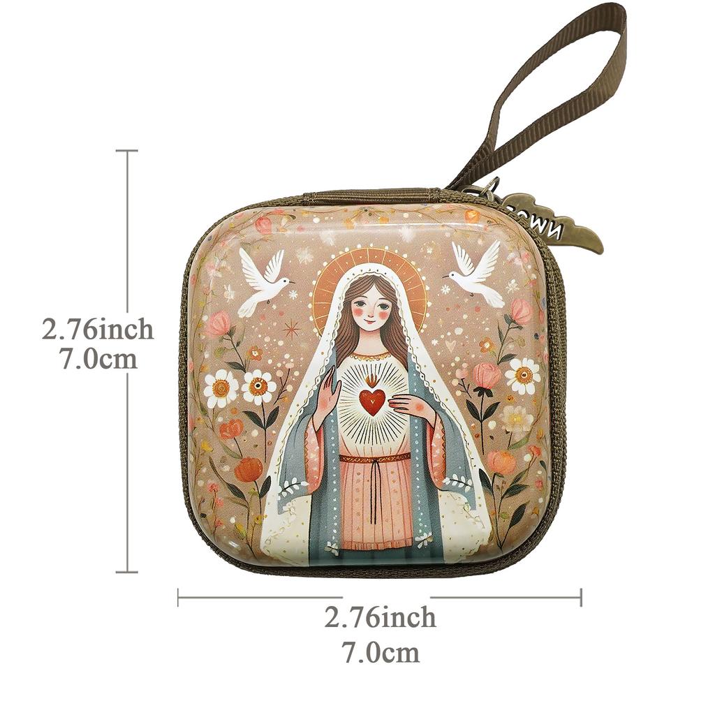 Square Cartoon Rosary Bag 7X7cm Thickness 3.3cm Feather Zipper Storage Box