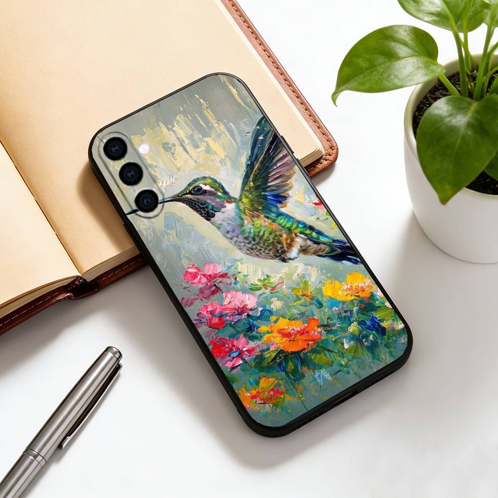 Colorful Bird Hummingbird Phone Case For Samsung Galaxy A73,A72,A71,A70,A53,A52,A51,Soft Silicone Black Cover