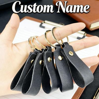 Customized Name Logo Text Keyring Car Moto Pendant Key Chain Ring Creative Simple Solid Color PU Short Leather Keychain Gift