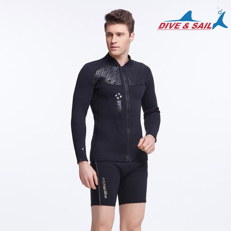 Men s 3MM Neoprene Wetsuit SCR Thickened Cold-proof Long-sleeved Top Front Zippered Swimsuit S чёрный