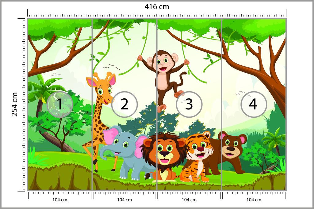 Photomural Happy Animals In The Jungle Non-Woven 416x254