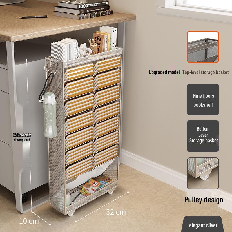 Wrought Iron Movable Edge Bookshelf & Bookend with Children's Side Storage