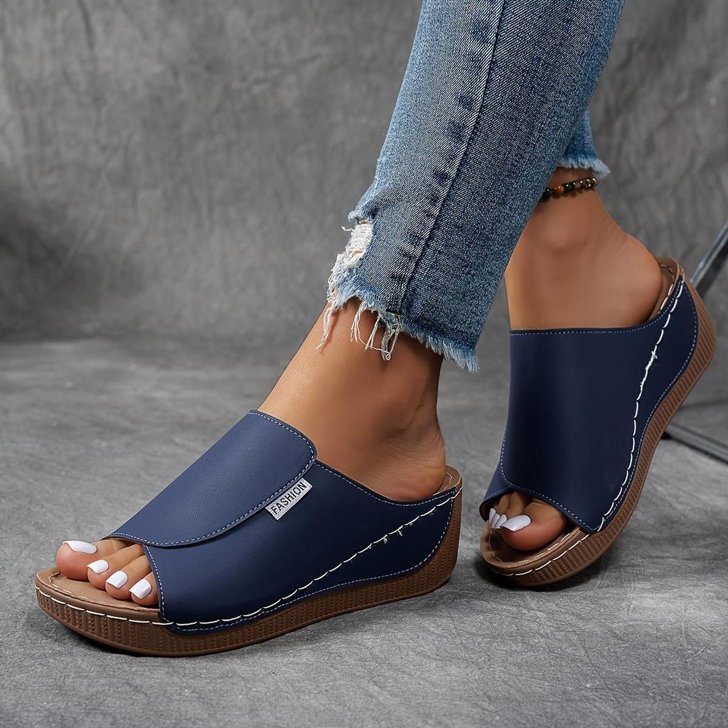 Women's Fashion Solid Slippers - Comfortable Arch Support,Breathable Outdoor Slippers Stylish,Open Toe Strap Back Heel Mid-heeled Stirrup Sandal
